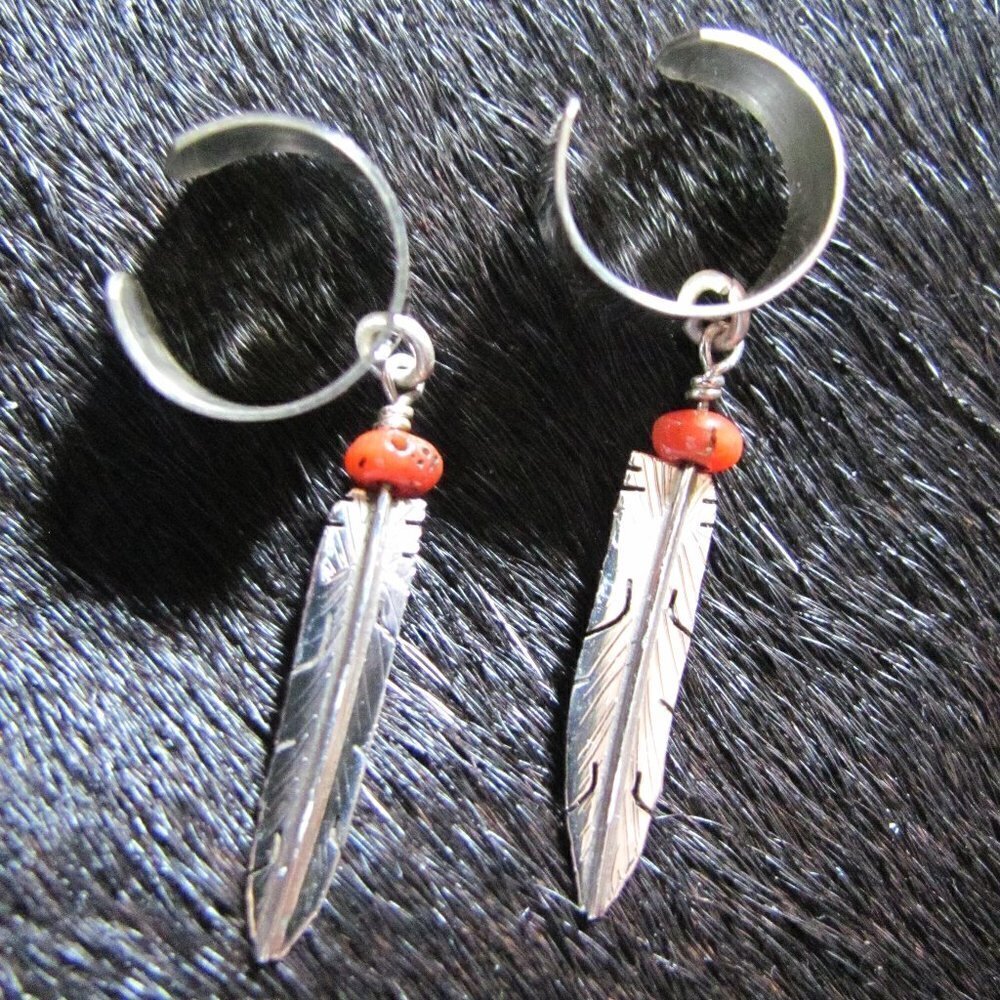STERLING SILVER ZUNI EAR CUFF ORANGE SPINY OYSTER 100% AUTHENTIC RETAI